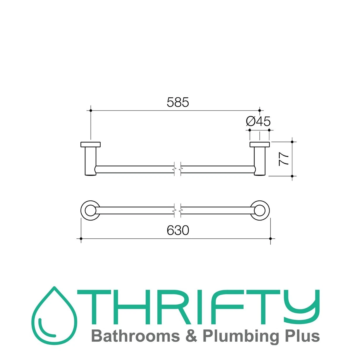 Caroma Cosmo Coolibah Metal Single Towel Rail 600mm Chrome 306128C