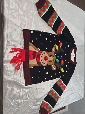 JOYIN Womens Light Up Reindeer Ugly Christmas Sweater Built-in Light Bulbs L