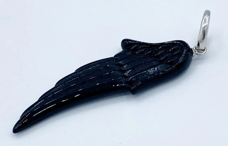 Dije/colgante de ala de paloma de ónix negro tallado de plata de ley Ippolita firmado Foto 3 de 4