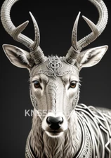 Deer portrait, braided metal ornament decoration - Digital Wall Art Poster Decor