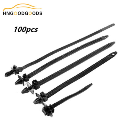 100pcs Push Mount Winged Cable Ties Car Chassis Nylon Zip Tie Self Locking Strap