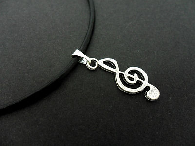 EIN DAMEN SCHWARZ LEDERBAND 13 - 14'' HALSBAND MUSIKNOTE CHARM HALSKETTE. NEU.