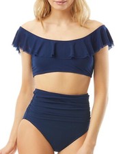 Carmen Marc Valvo Women's Marche De Solids Ruffle Bikini Swim Top Navy Small 82