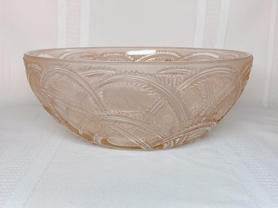 LALIQUE, PINSONS, SEPIA STAINED BOWL, EXCELLENT CONDITION, ELEGANT