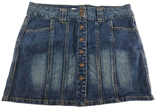 Vintage Route 66 Retro Blue Denim Mini Skirt Size 10 Pockets Full Button Front