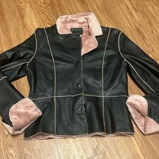 Harold’s Women's Dark Brown Leather Jacket Pink Fleece Lining Medium