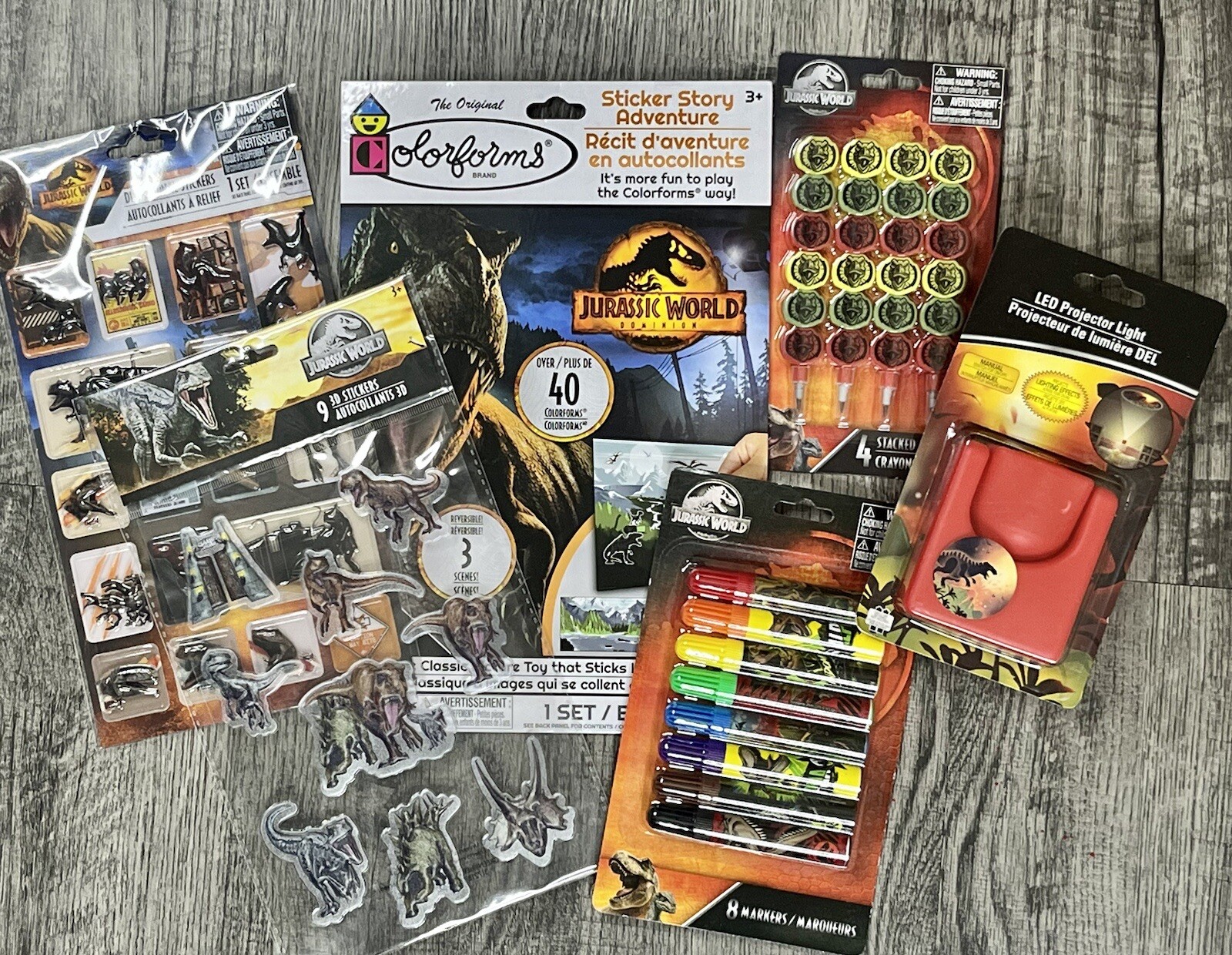 JURASSIC WORLD COLORFORMS 3D Stickers, Led projector light markers & pencils Lot