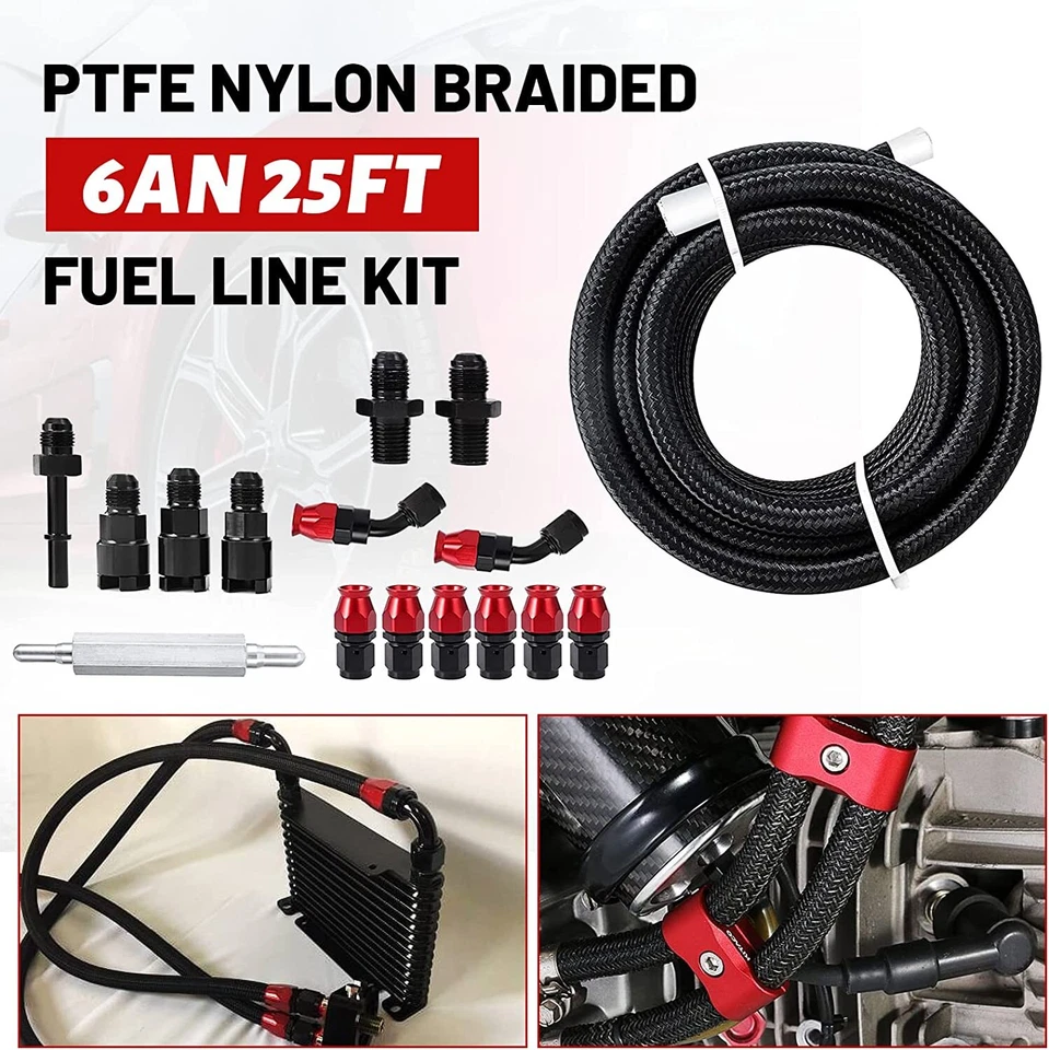 Kit de montaje de línea de combustible 6AN PTFE LS intercambiable EFI con manguera de 25 pies y 15 accesorios E85 AN6 Foto 2 de 4