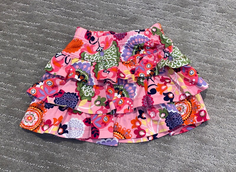 EUC Hanna Andersson Girls 90cm 3T Skort Floral Ruffle Layers Pink Skirt Spring