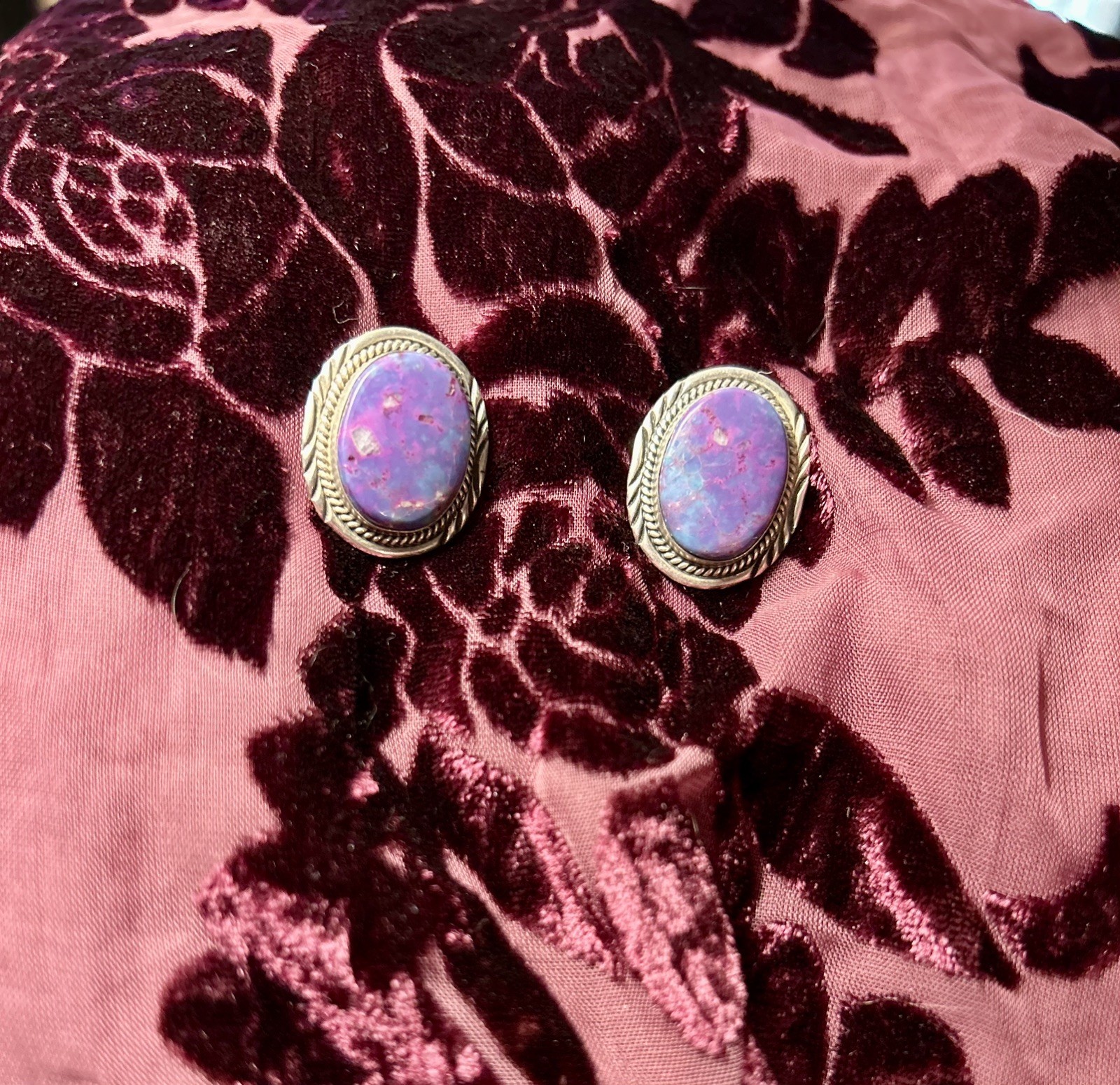 Sterling Silver Navajo Purple Mohave Turquoise With Quartz Inclusions Earrings
