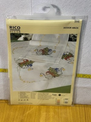 Rico Design #48626 Snowmen Motif Tablecloth 16  X 39  Stamped/ Cross Stitch Kit