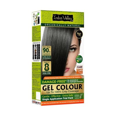 INDUS VALLEY Natural Gel Hair Colour Black 65ml Ammonia PPD Free Grey Cover