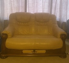 Bespoke 3 Seater Italian Leather Sofa With 2 Matching Armchairs And Footstool