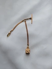 Antique Small Pocket Watch Chain RFG & Co Fancy Box Fob with Paste Gems GF