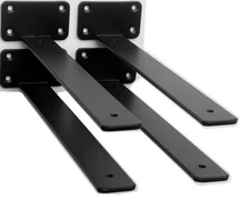 4 Pack - 12 inch Black Hidden L Shelf Bracket (1/5 Inch Thicked) Iron Floatin...