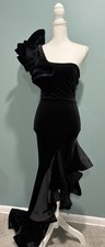 Windsor Beatrice Velvet Ruffle High Low One Shoulder Dress, XS
