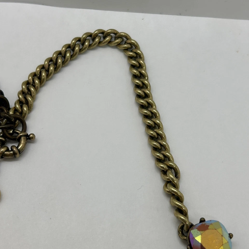 J. Hermoso collar llamativo Crew de latón con 11 cristales pastel iridiscente 18" Foto 3 de 4