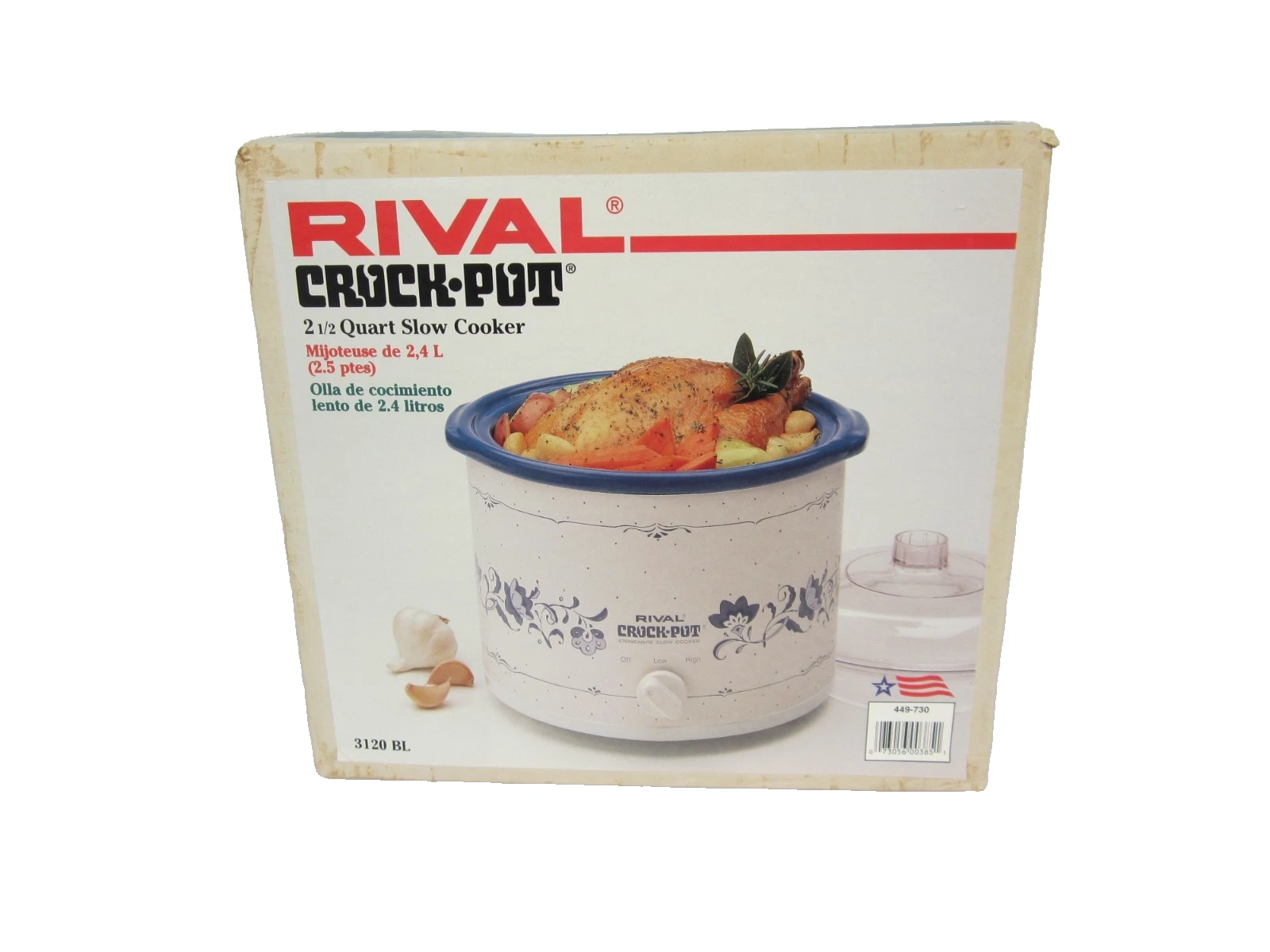 Vintage Rival Crock Pot 3120 Stoneware Slow Cooker White Blue Ivy 2.5 Quart NEW