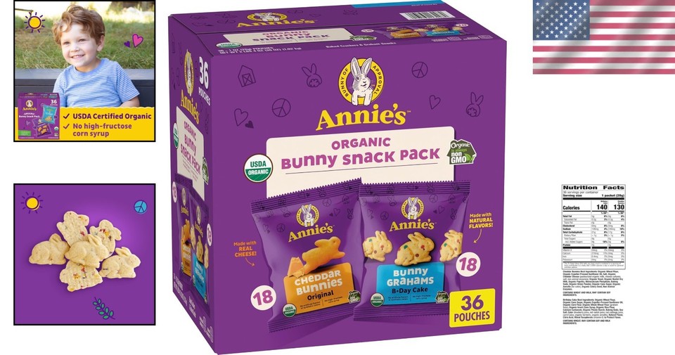 Annie's Organic Bunny Snack Pack: 36 Pouches of Cheddar & Birthday Cake ...