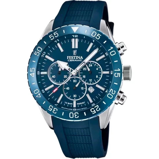 Montre chronographe Festina Ceramic F205151 bleue avec boîtier en acier inoxydable