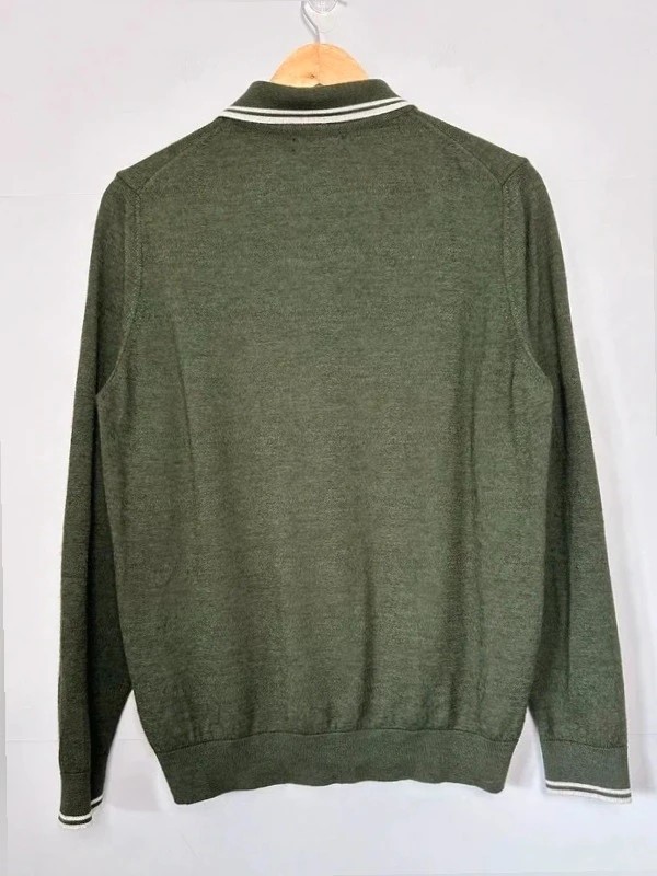 Remus Uomo XL Forest green Knitted Polo Merino wool Blend Casual Retro B8/976 image 8