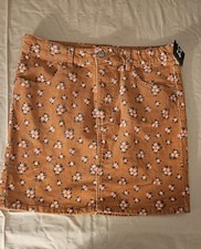 NWT Art Class Girls Corduroy Skirt Adjustable Waist Peach Floral Large 10/12