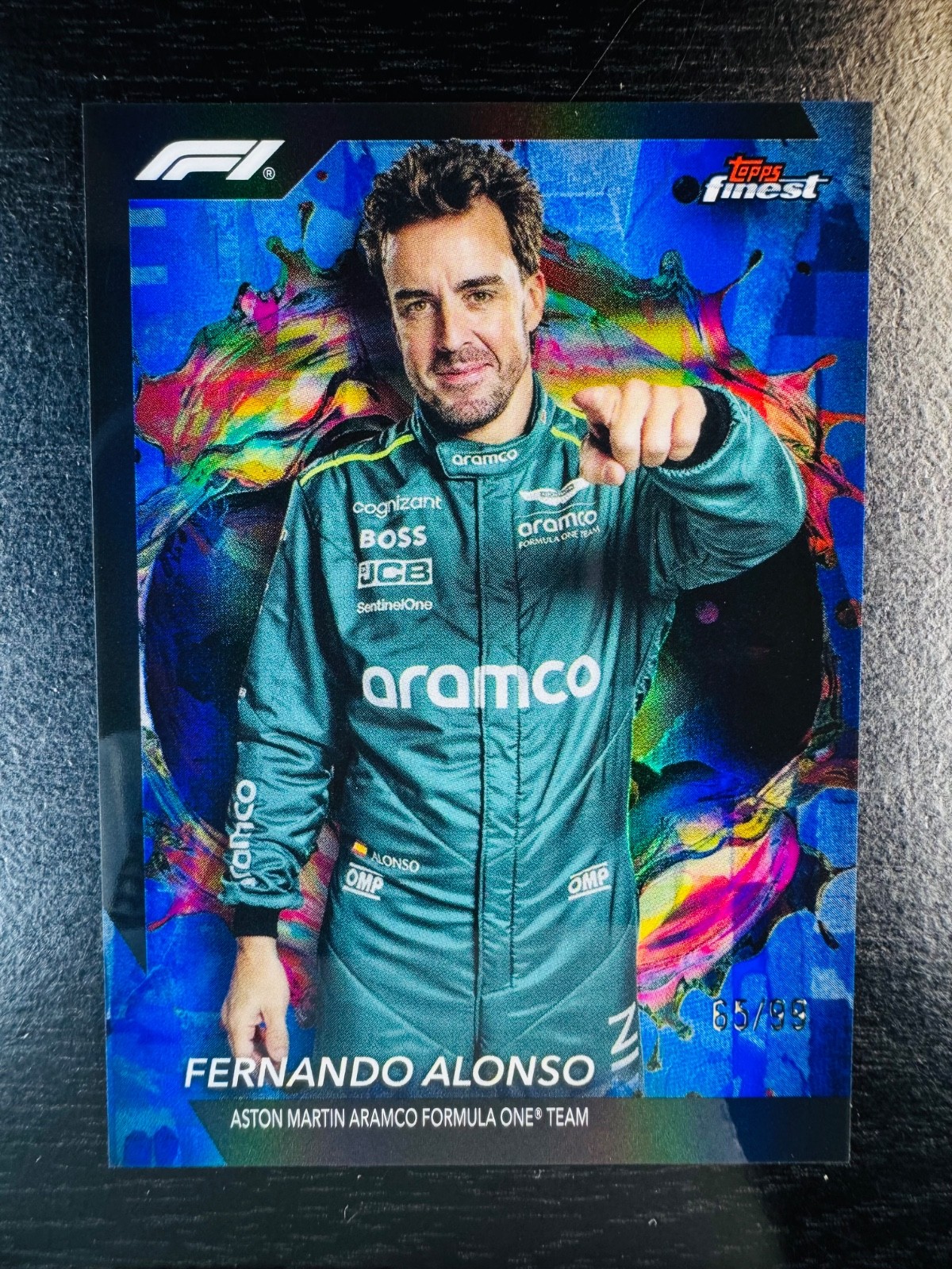2024 Fernando Alonso Rare Blue Refractor 65/99 Topps Finest #290 Formula 1 F1