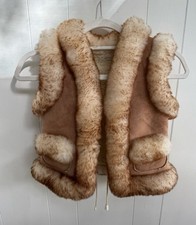 Girls Kids Vintage Sheepskin Suede Shearling Fur Leather Vest Western Size 5/6