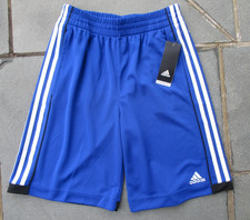 ADIDAS Climalite Boy BLUE White ATHLETIC SHORTS 3-Stripes Pockets L 14-16 NWT