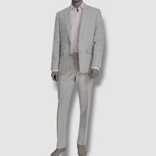 Bar III Men's Gray Plaid Linen Jacket Pants 2-Piece Suit Size 36R 32W 30L