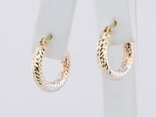 16mm Tri-Color Diamond Cut Hoop Earrings 14K Gold R3164