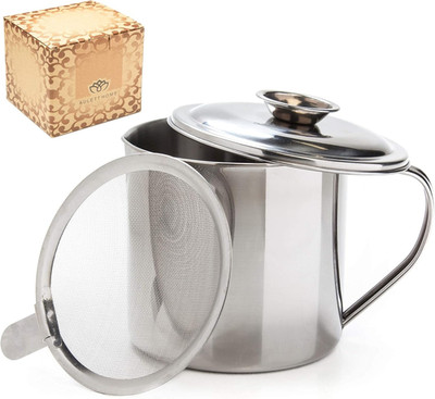 Bacon Fat Container with Oil Strainer - 40 Oz Stainless Steel Grease Separator f