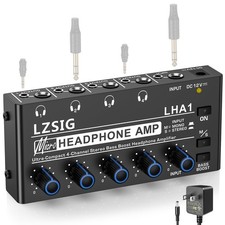 Headphone Amplifier 4 Channel, Metal Stereo Audio Amplifier with Bass Boost, ...