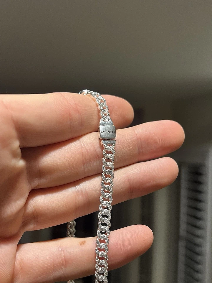 Pandora 925 Ale Silver Pave Cuban Chain Necklace - Image 3 of 4