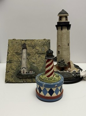 Lighthouse Decorations Lot of 3 Lamp With Light, Frame, Timer