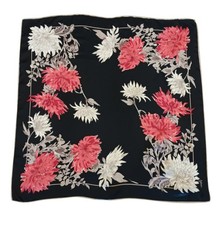 VTG Vera Neumann Silk Square Scarf Floral Black Red White Large Flowers 31x31