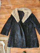 1960s Women's Curly Persian Lamb Coat With Mink Collar