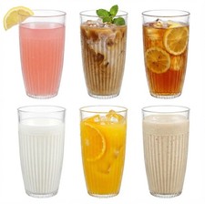 Set of 6 Plastic Glass Tall Water Juice Drinking Highball Tumbler Glasses 550ml