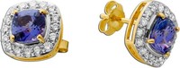 Tansanit Ohrringe Gold 585 14K Natur Edelsteine Lab Grown Diamanten