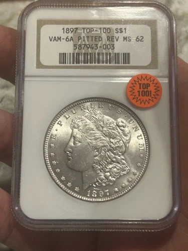 1897 "P" Morgan SILVER Dollar VAM-6A *PITTED REVERSE* $1 NGC MS62