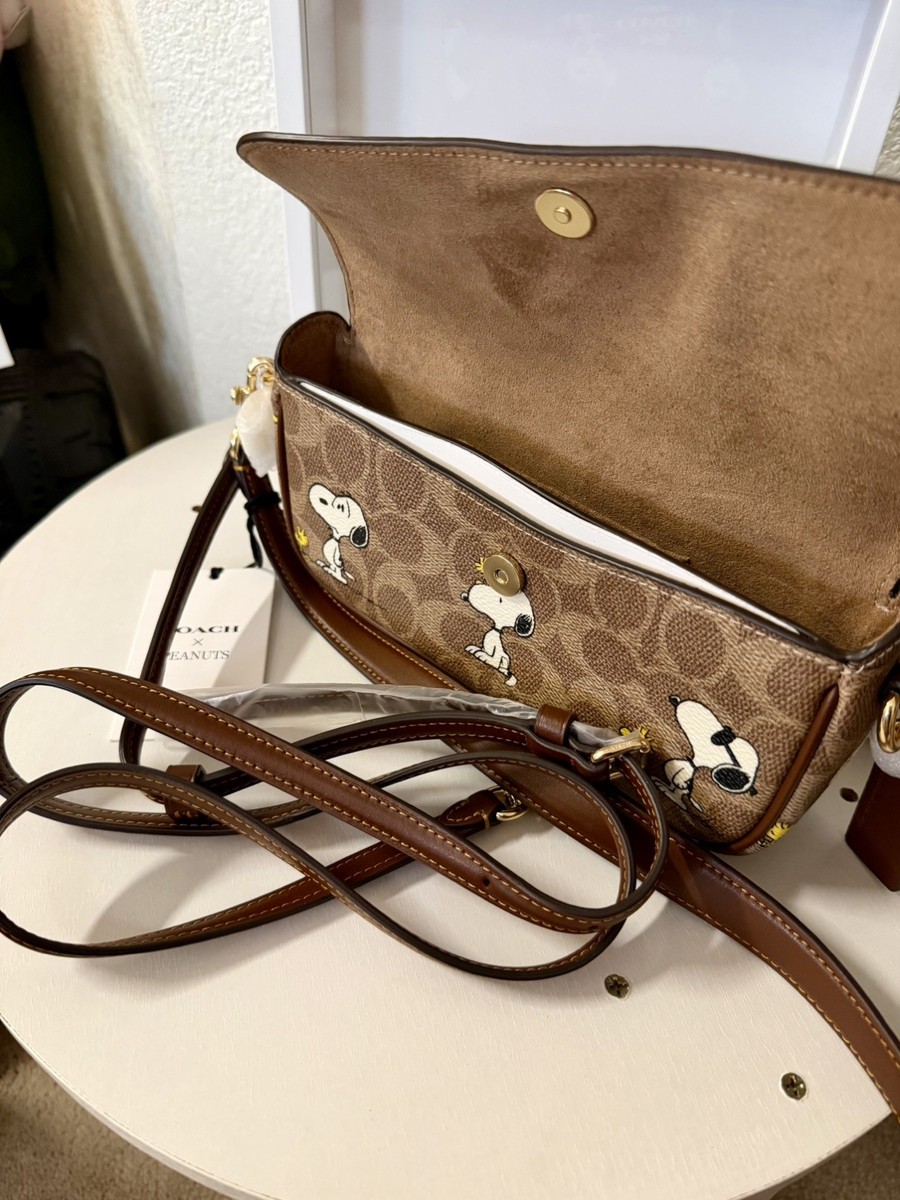 Coach X Peanuts Hailey Flap Bag In Signature Canvas With Snoopy
