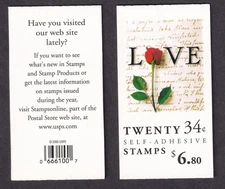 Scott #BK285 (3498a) Abigail Adams Rose Booklet of 20 Stamps - MNH