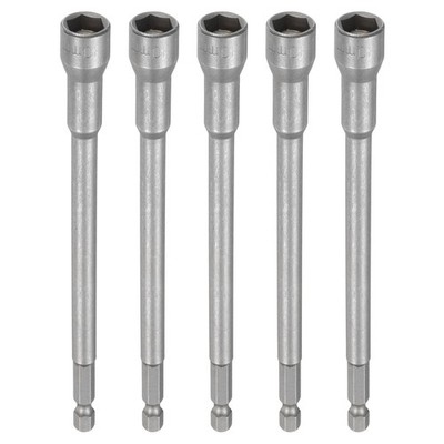 5pcs Nut Driver Drill Bit 10mm Socket 1/4'' Hex Shank 6'' Long Magnetic Setter