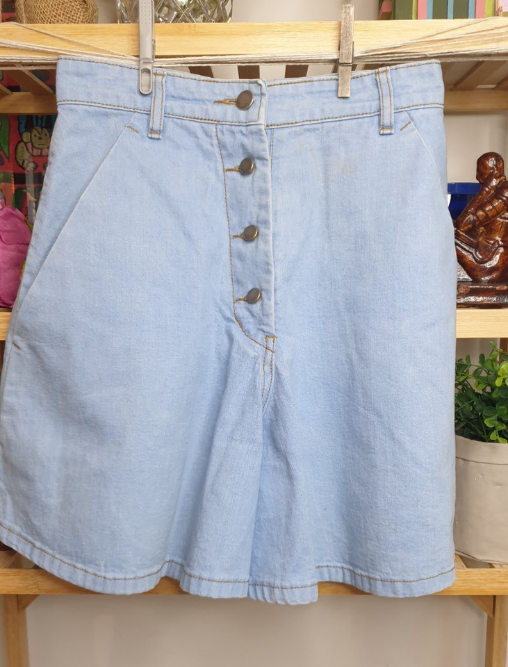Dress Up Size 6 Blue Denim Button Fly High Waist Wide Leg Women's Shorts
