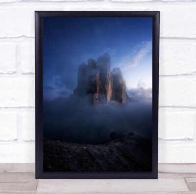 Drei Zinnen von Lavaredo Dolomiten Italien Landschaft Nebel Dunst Wandkunstdruck