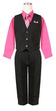 Fuchsia Hot Pink boys pinstripe vest 4 piece set formal suit Spring Wedding