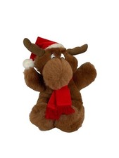 Vintage American Wego Moose Christmas Holiday Stuffed Plush Santa Hat Scarf