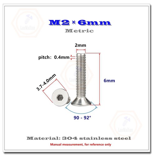 Tornillos de cabeza plana M2/M2.5/M3 Allen enchufe hexagonal cabeza contrahundida 304 acero inoxidable - Imagen 6 de 42