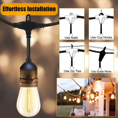 15M-150M Solar LED Festoon String Lights S14 Bulbs Wedding Party Outdoor Patio - Picture 6 of 15