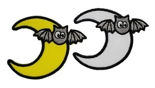 Moon with Bat Embroidered Applique Iron On Patch 2.35" x 2" RIP Cross Halloween 